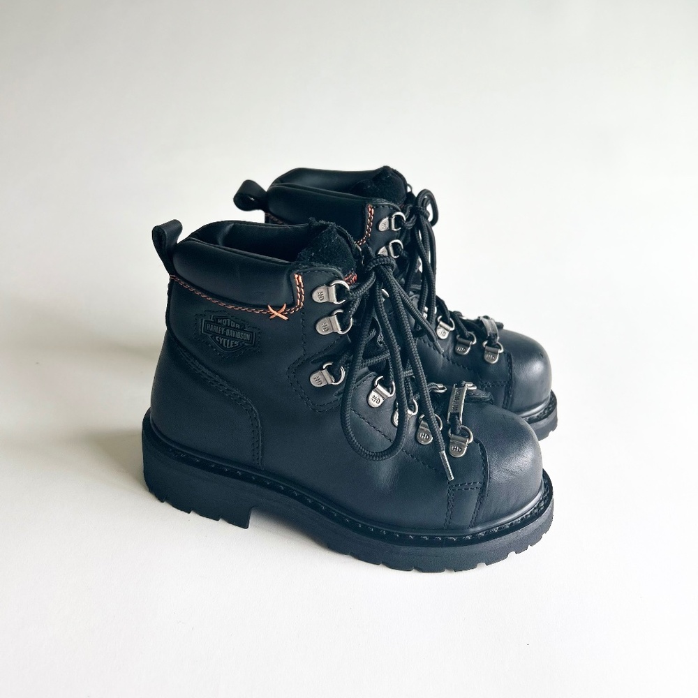 Harley Davidson Black Leather Steel Toe Lace Up Rubber Outsole Moto Boots size 5
